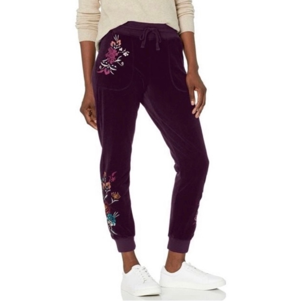 NWT Johnny Was Tinasha Velour Joggers Floral Embroidered Pants Loungewear, XXS